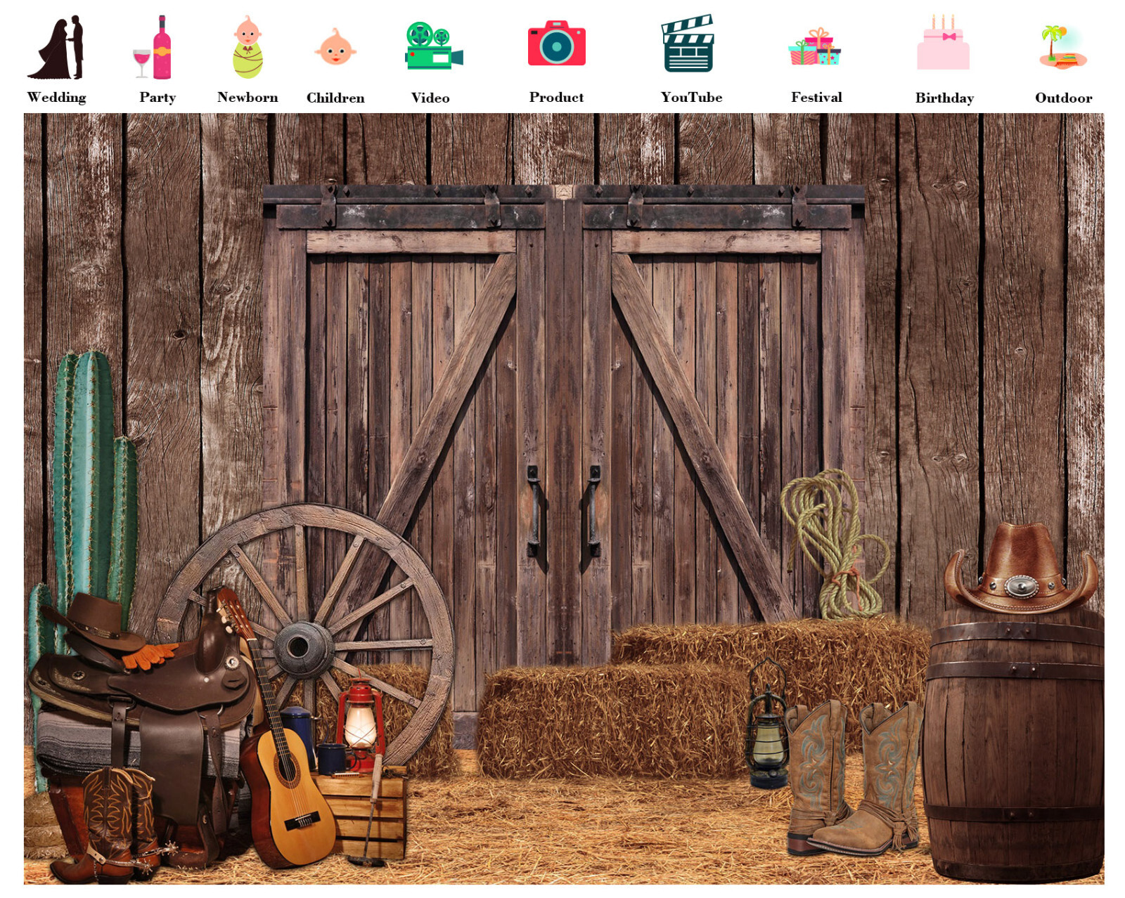 10x8ft Wild Western Cowboys Rustic Wood Barn Door Photo Background Studio Props