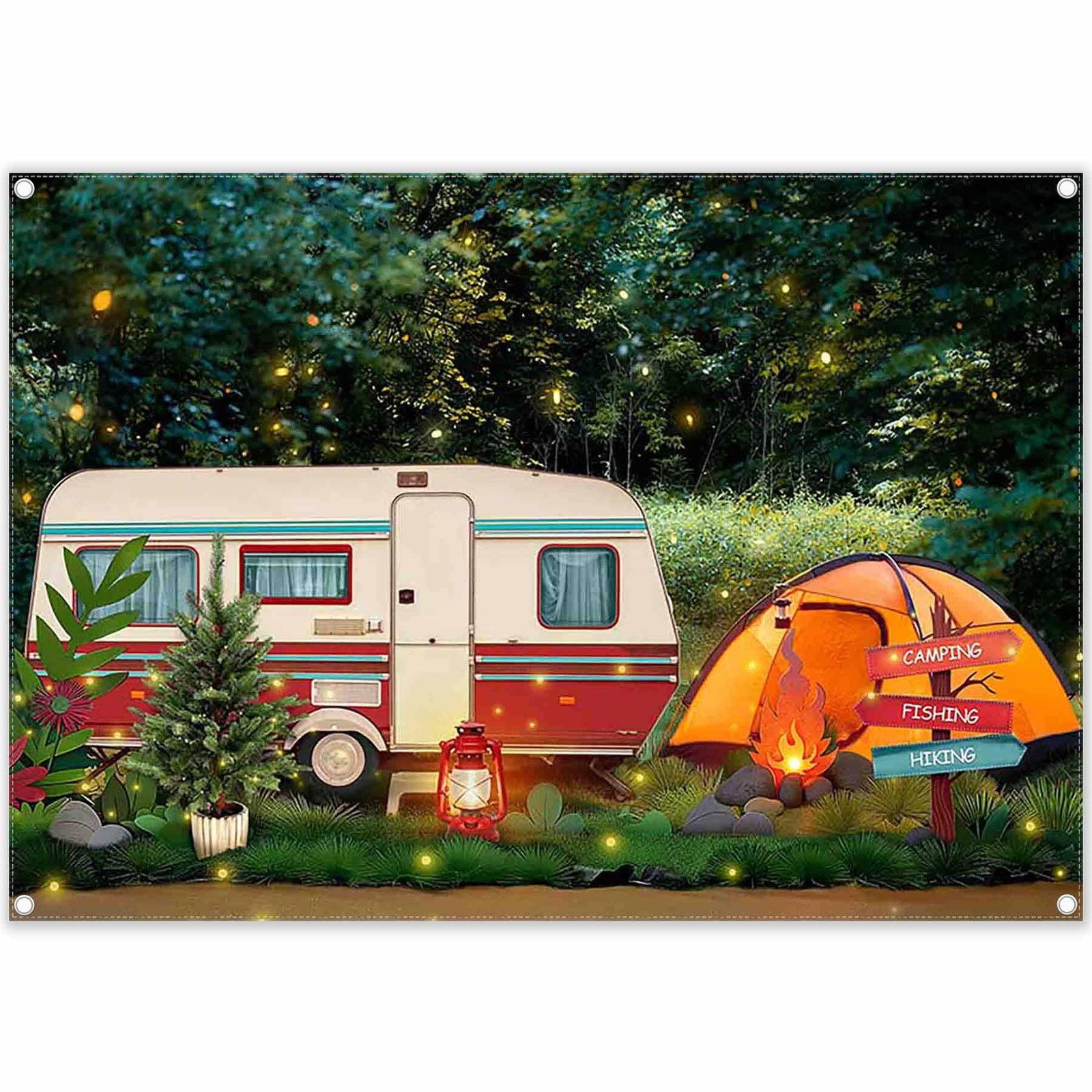 Fabric 7x5ft Summer Camping Photography Backdrop Forest Night Campfire Tent C…
