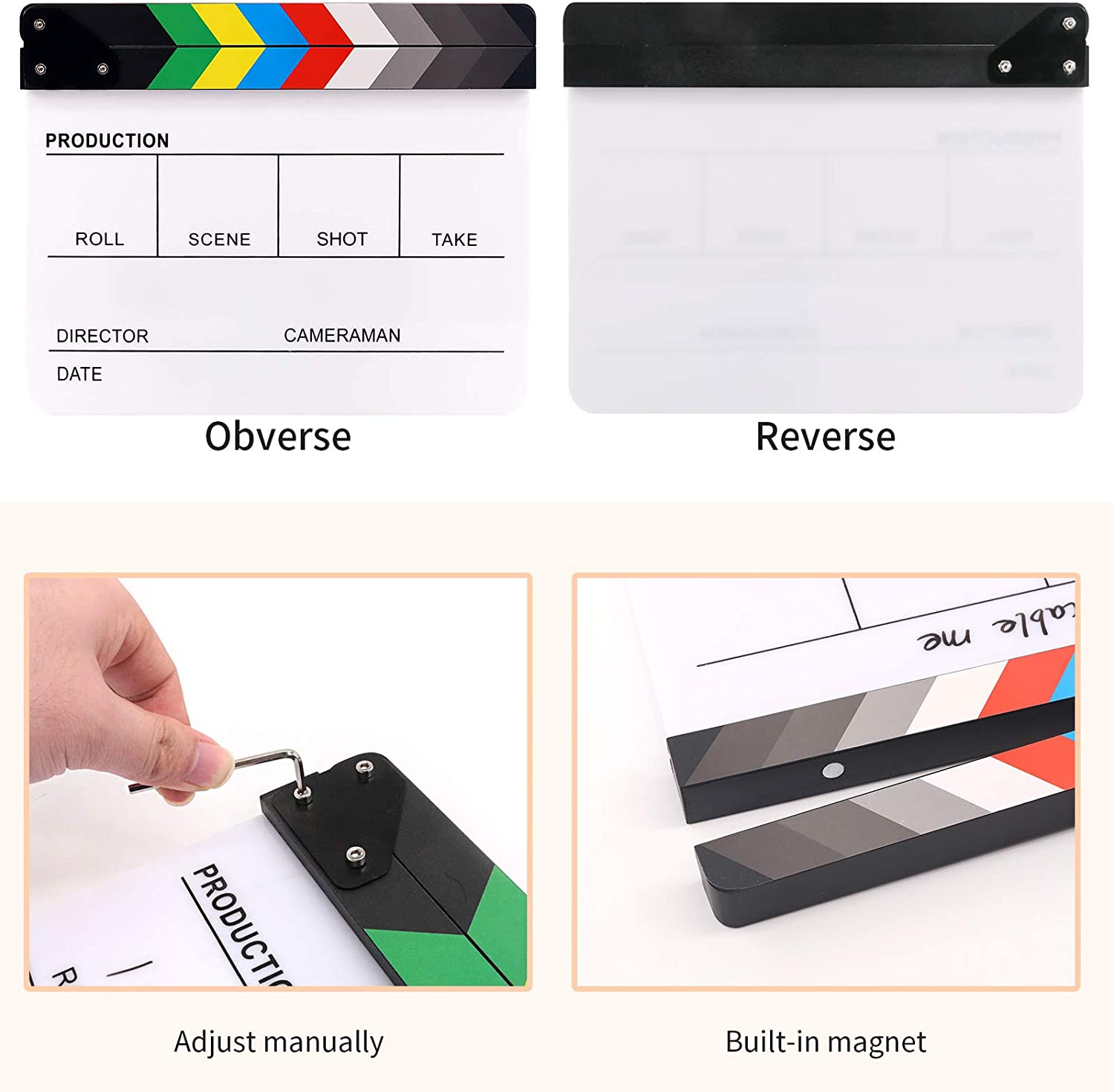Movie Film Clap Board, Acrylic 10″X12″ Acrylic Dry Erase Director Clapboard, Pro