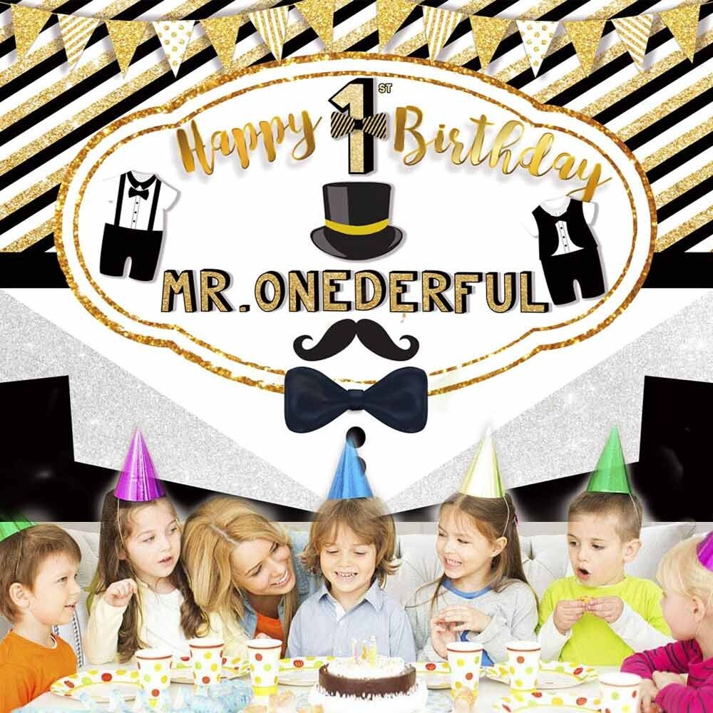 Mr Onederful Happy 1st Birthday Party Supplies Backdrop Banner 7x5Ft