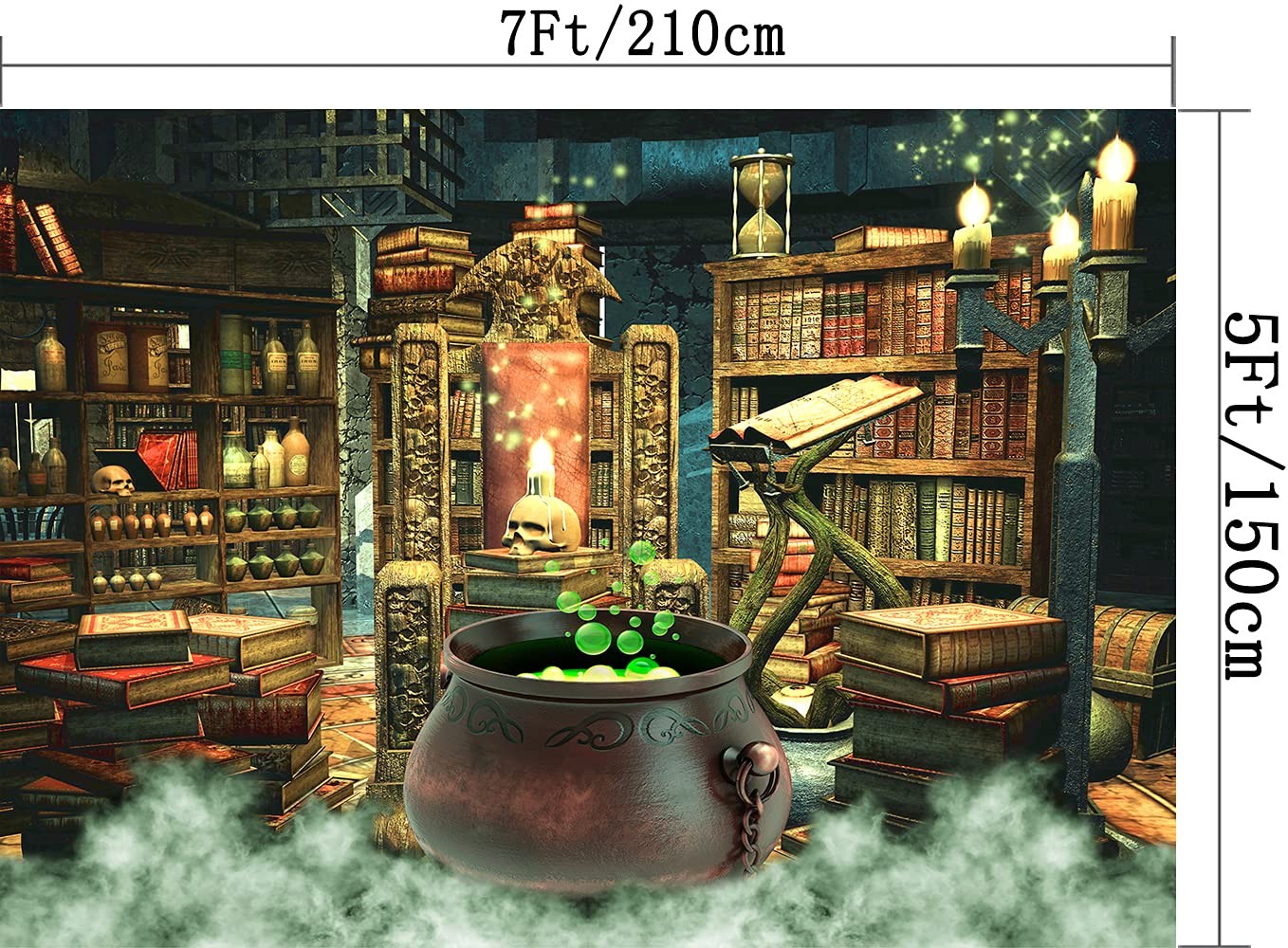 Halloween Photography Backdrop Witch Magic Cauldron Bookshelf in Spooky Room …