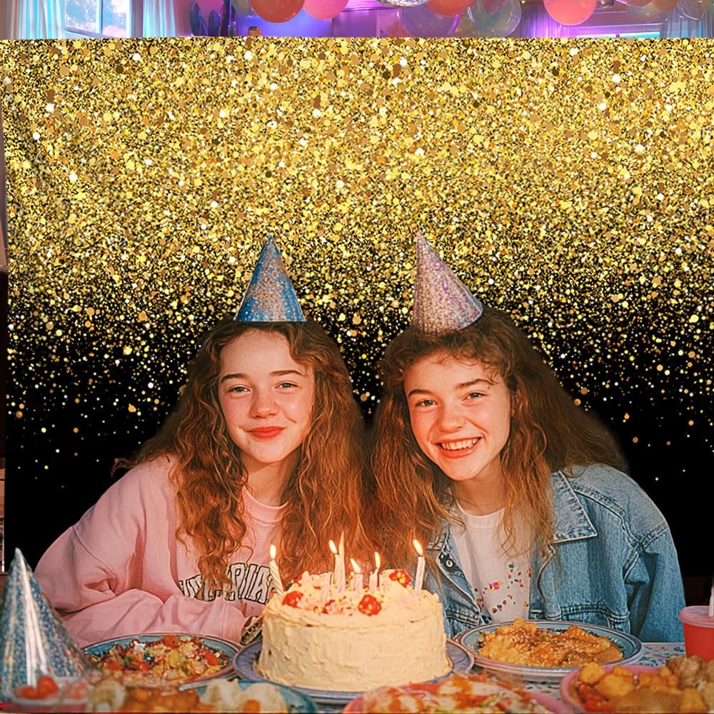 7x5FT Black Gold Backdrop Photography Glitter Birthday New Year Party Decor