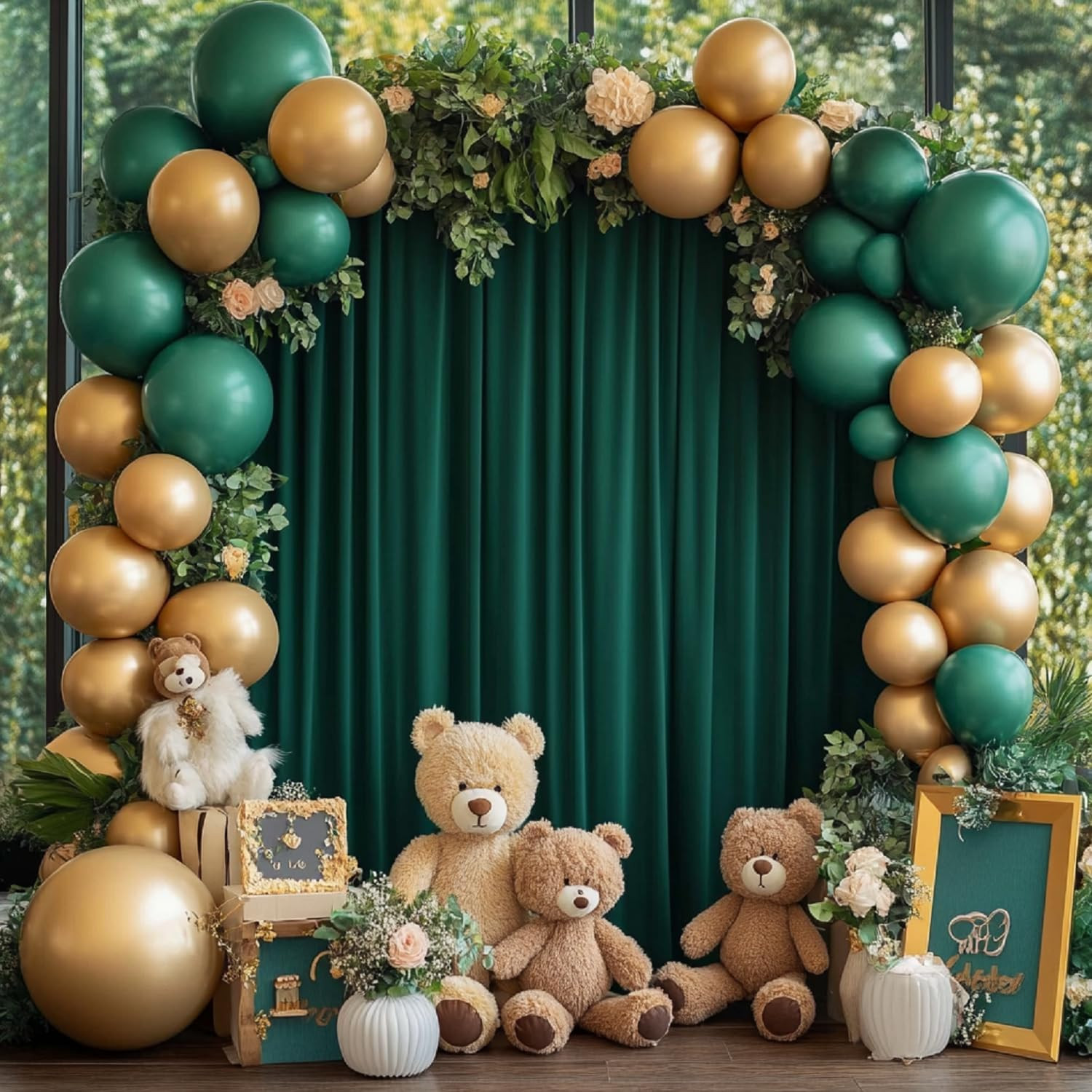 40 Ft Wrinkle-Free Hunter Green Backdrop Curtain for Parties & Photography