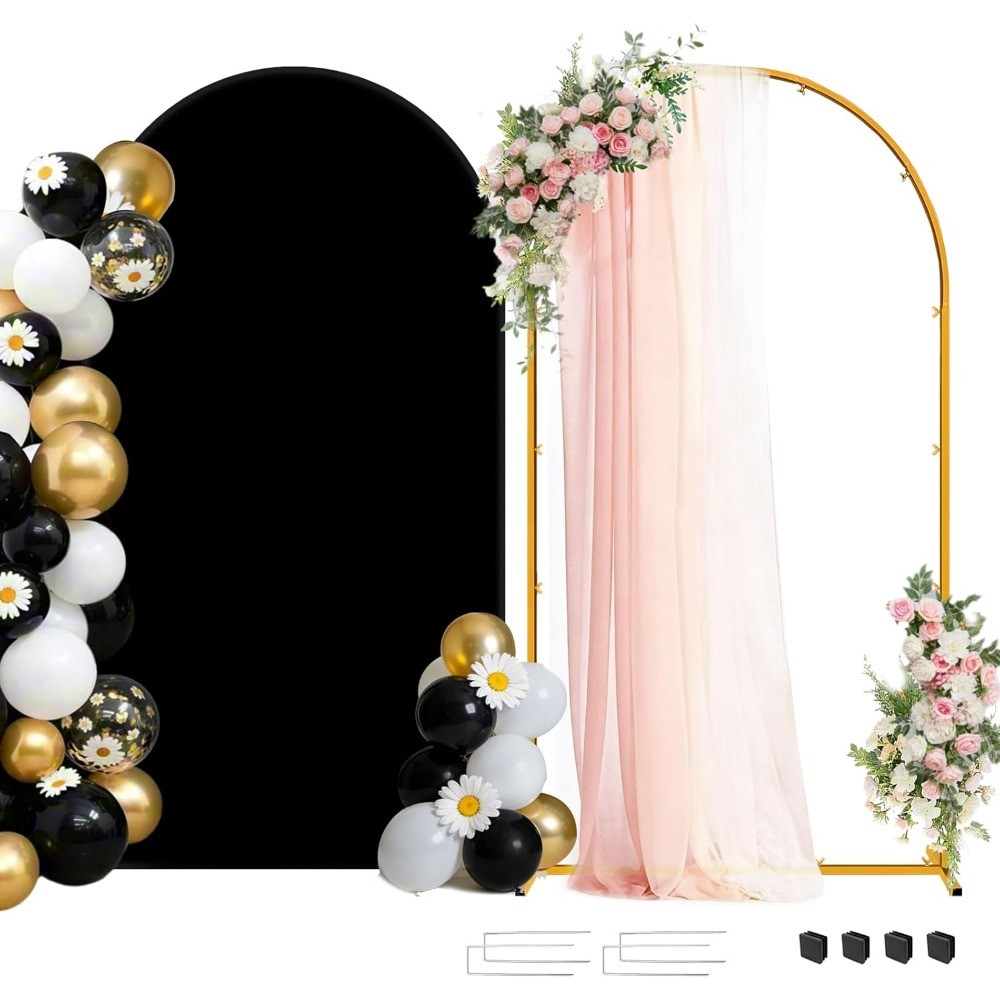 Metal Arch Stand Set 7.2FT Gold with Cover, Wedding Balloon Arch Frame