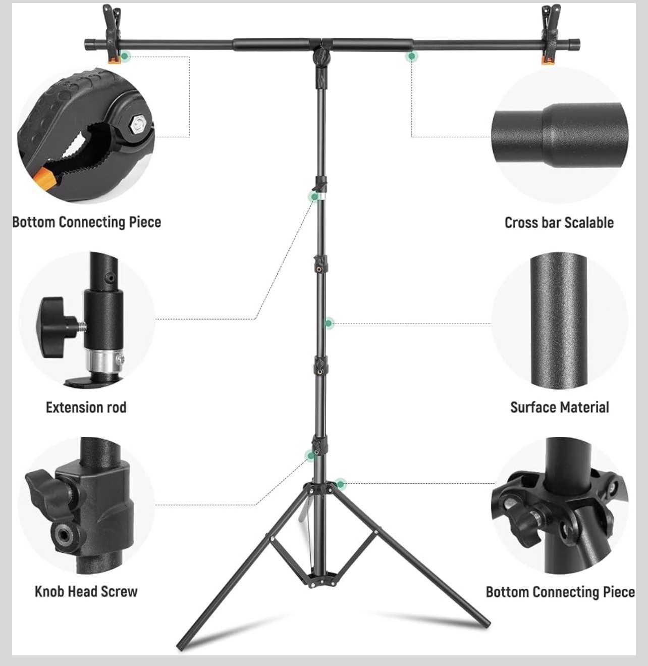 LOMTAP Green Screen Backdrop Kit T Shape Stand 4.6x6ft