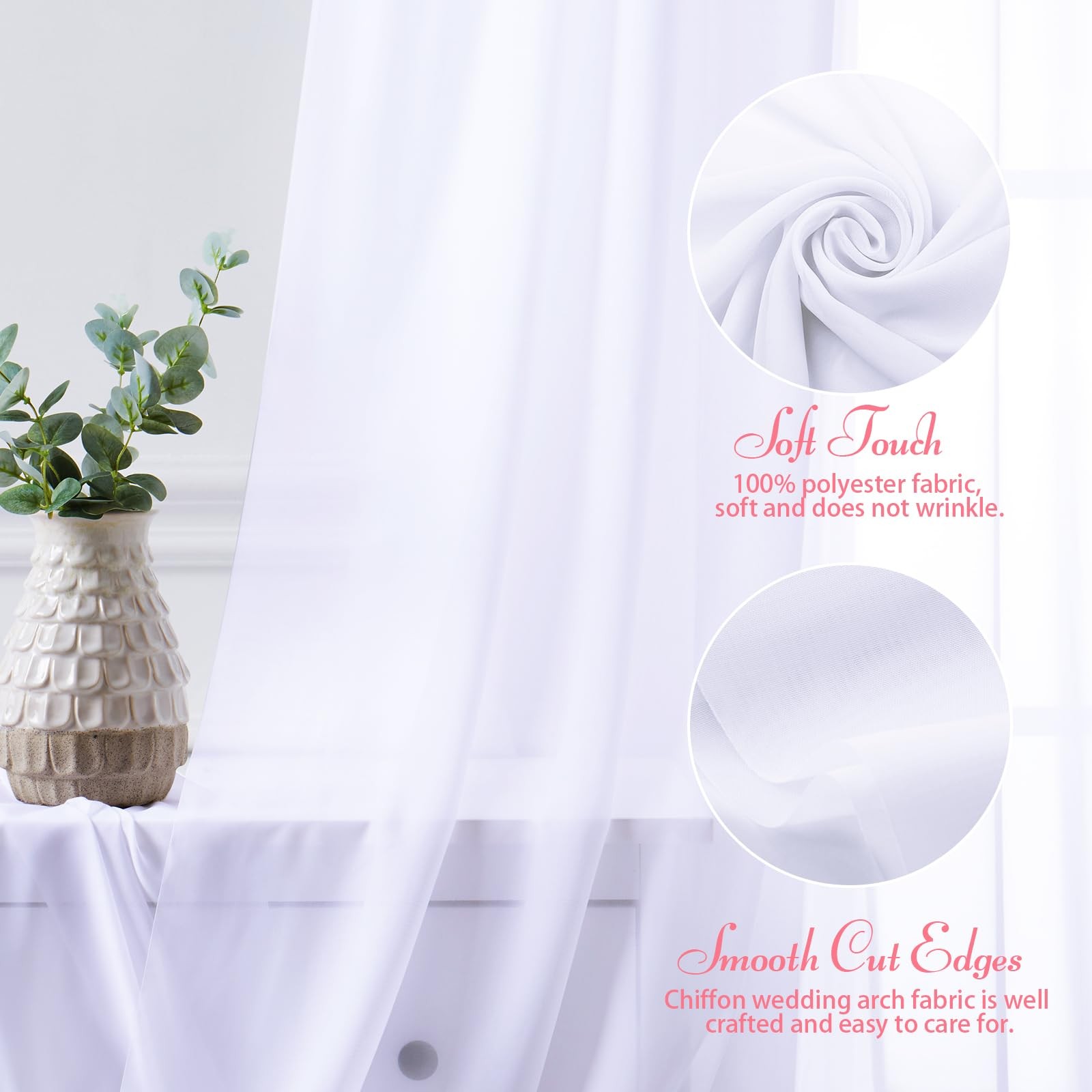 2 Panels Wedding Arch Draping Fabric 30″ x 20Ft 30″W x 240″L (Pack of 2) White