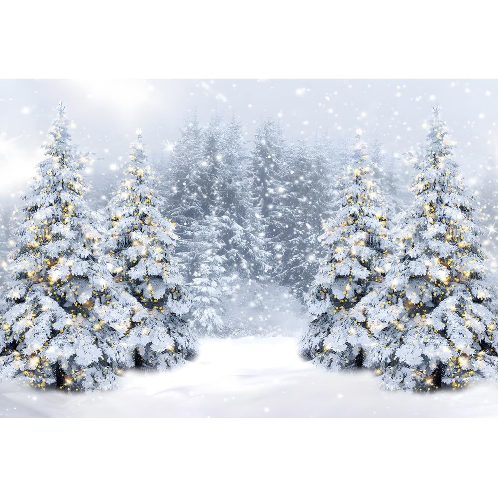 Winter Wonderland Forest Backdrop 10x8ft Fabric Christmas Snowflakes Birthday…