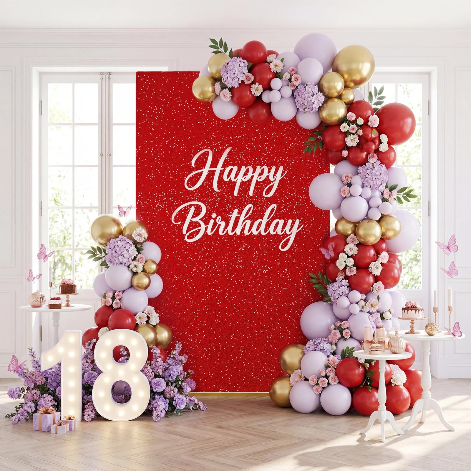 Square Wedding Arch Backdrop Cover, 6.6×4 Ft Velvet Red Sequin Backdrop Stand…