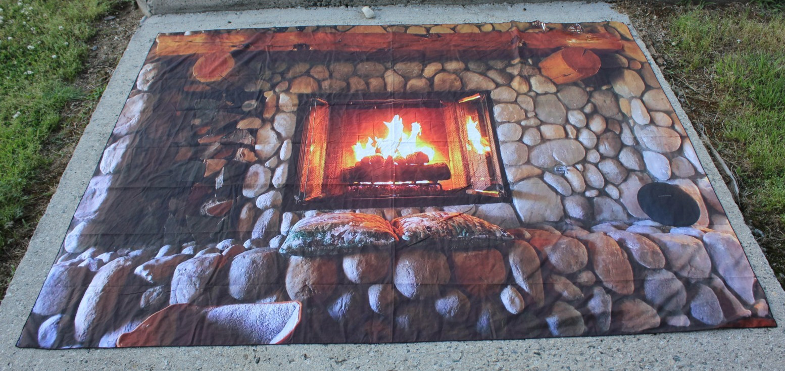 Christmas Fireplace Backdrop ~6×8′ Photography Rocks Cozy Winter Holiday Pillows