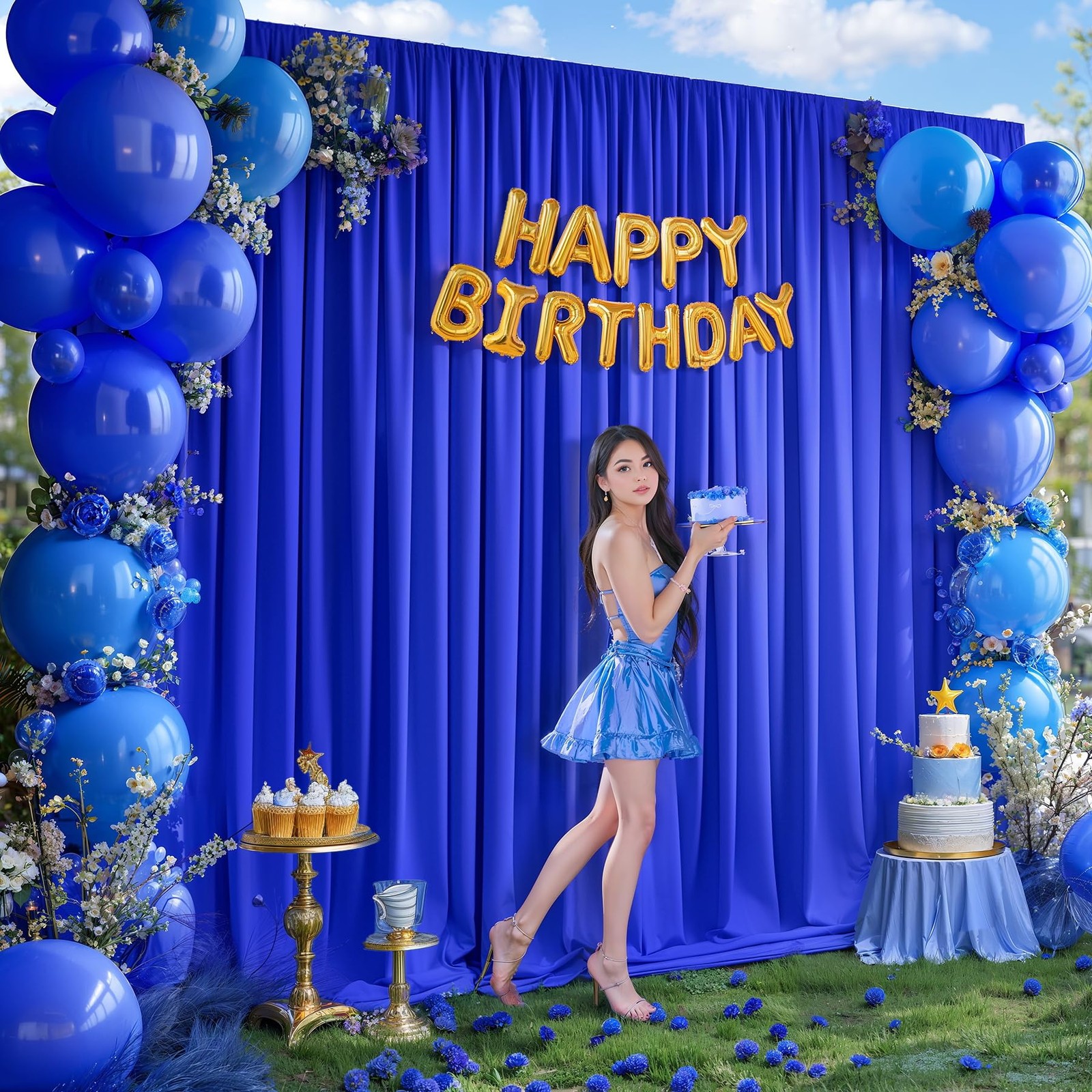 10x10ft Royal Blue Backdrop Curtain Panels Wrinkle Free Polyester Photo