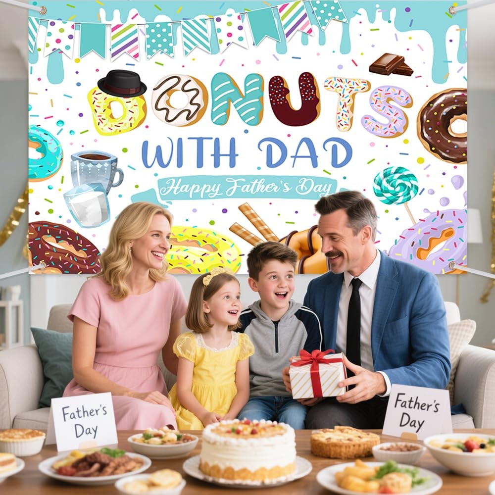 7x5ft Happy Father’s Day Photography Backdrop Donuts with Dad Sprinkle Father’s