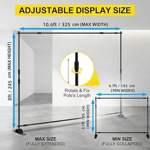 Backdrop Stand 10x8ft(WxH), Portable Photo Studio Background Stand Support Kit