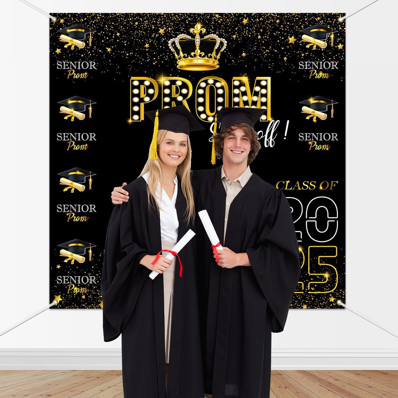 70.8×70.8 Prom 2025 Backdrop, Gold, Congratulations, Graduation Party Bkgd