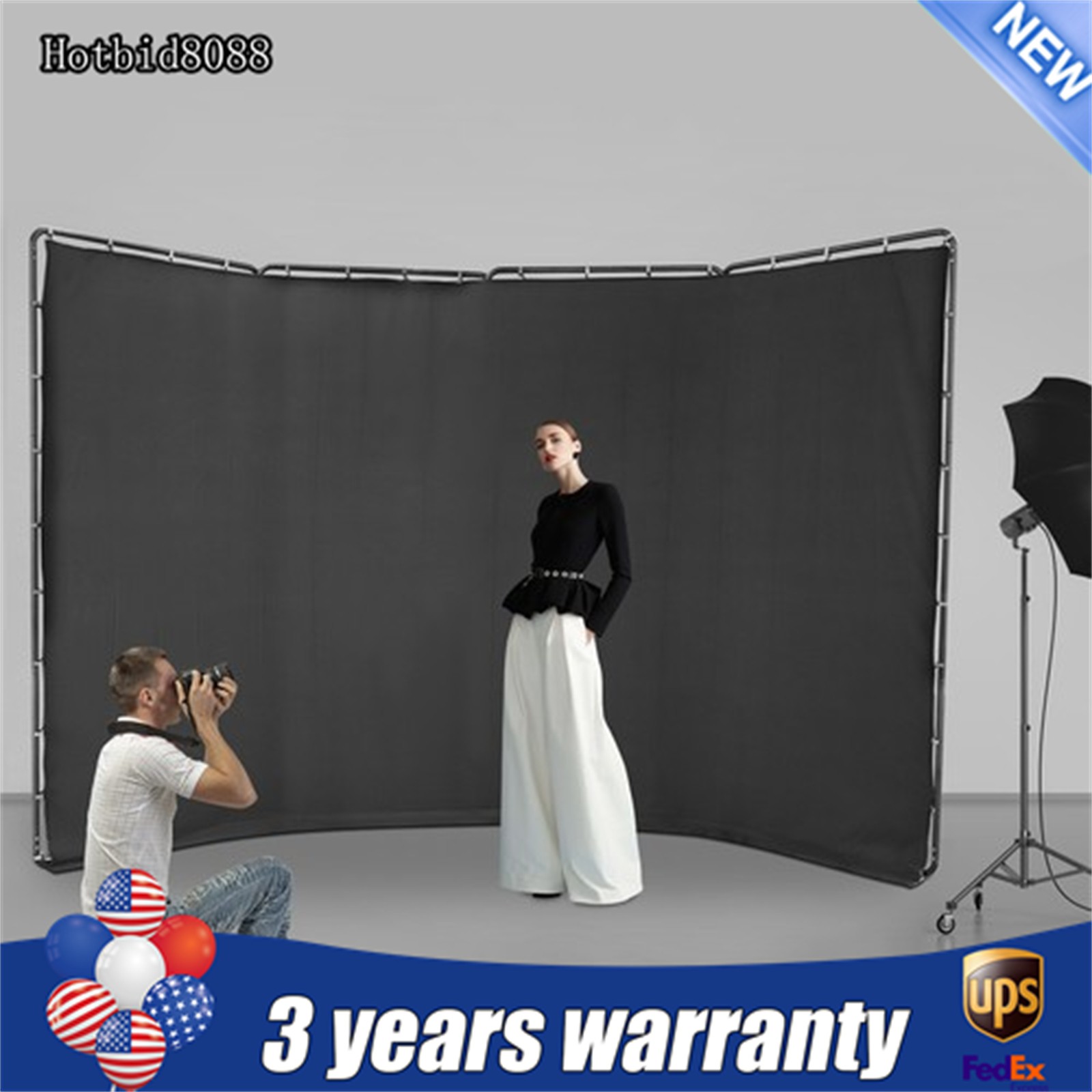 Backdrop Stand Floor Standing Photography Backdrop Stand w/Black Cloth 3.88*2.3m