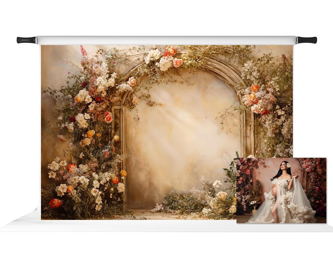 7x5ft Spring Flower Wall Backdrops Pregnant Beige Wall Photography Background