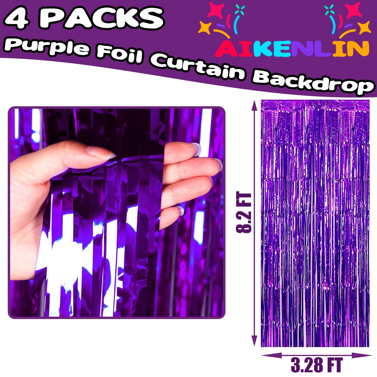 4 PCS 3.2×8.2 Ft Black Gold Foil Fringe Curtain Backdrop Metallic Tinsel