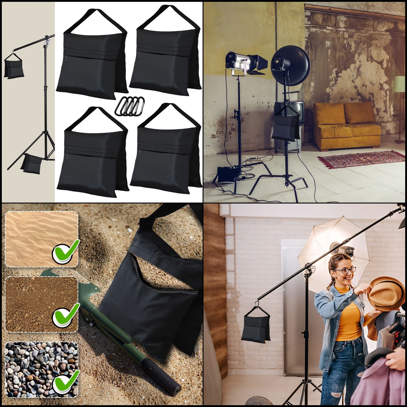 Black Tripod Weights Indoor Outdoor Sand Bags For Canopy Tent Gazebo Shelter 4pc