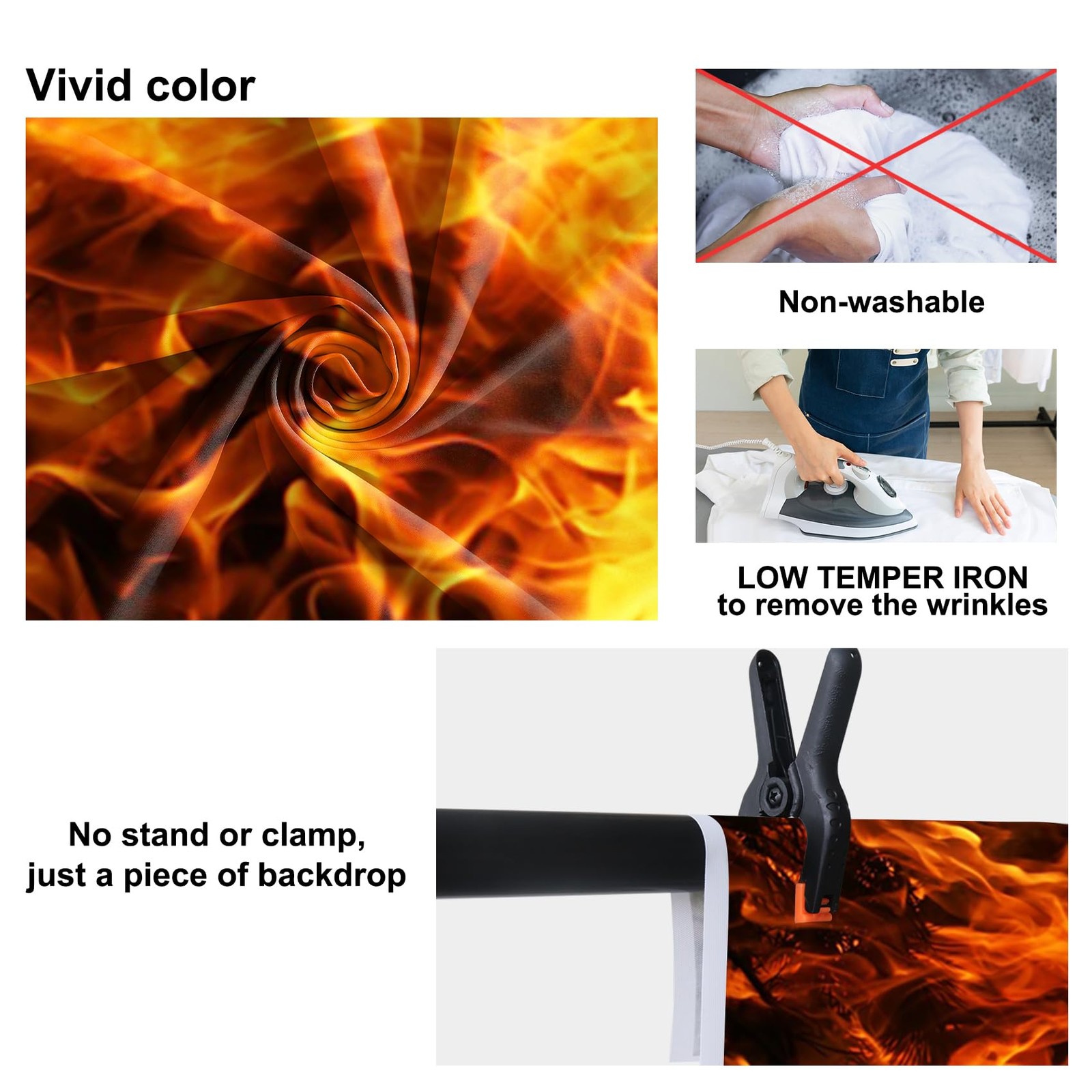 5x4Ft Raging Fire Backdrop Flame Decor Black Photography Campfire Studio Prop