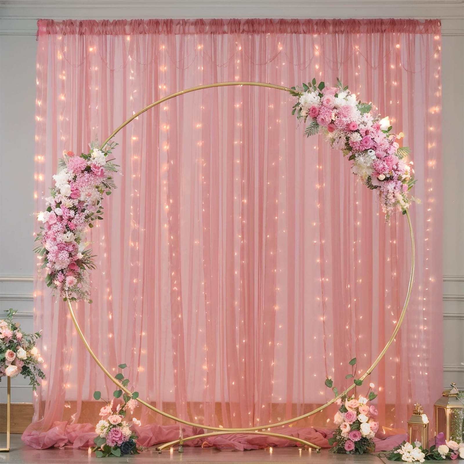 10x10FT Dusty Rose Tulle Backdrop Curtains Sheer Drapes for Wedding Party