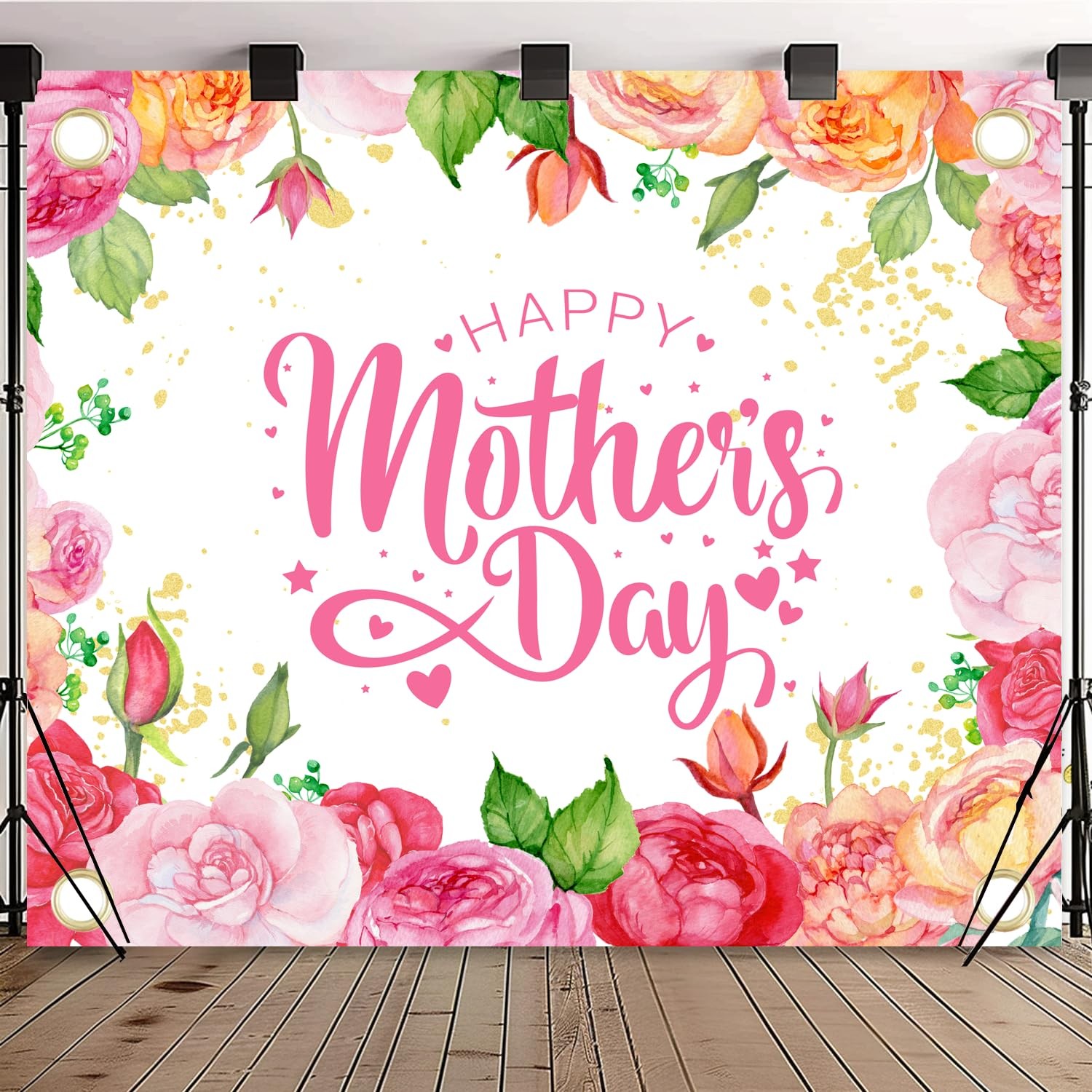 Ouksma 7x5ft Elegant Floral Happy Mother’s 4’9″ x 6’11”, Pink Yellow Flower
