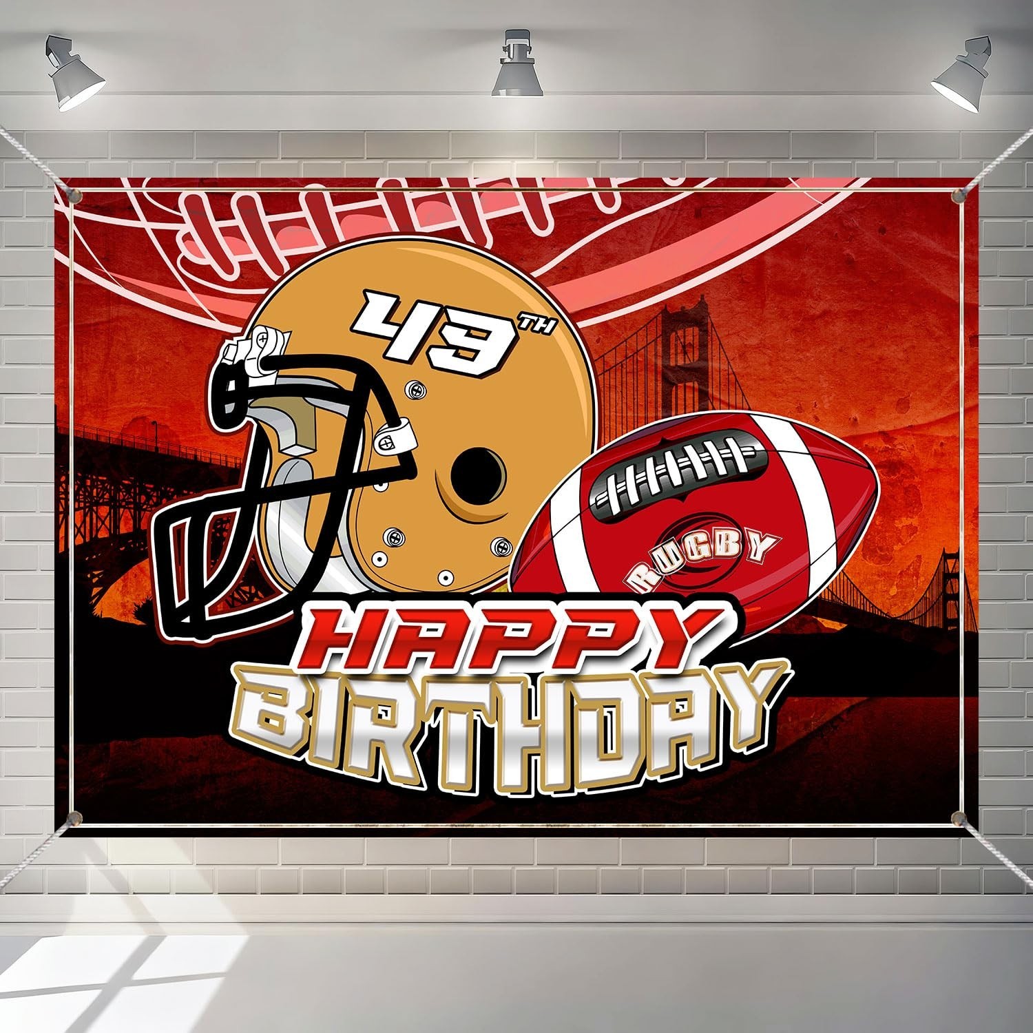49″ Football Birthday Backdrop – Rugby Team, Golden Gate Bridge, 7x5ft Party Ban