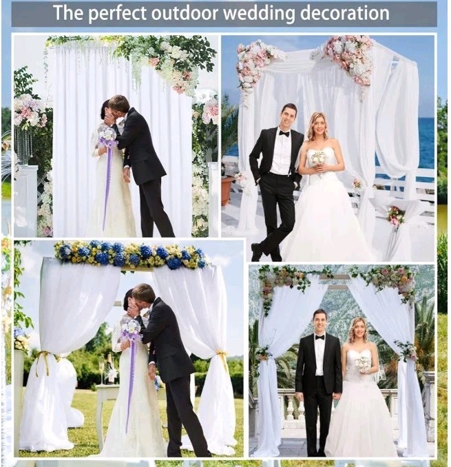 10ft x 10ft White Chiffon Backdrop Curtains for Wedding & Party Decor