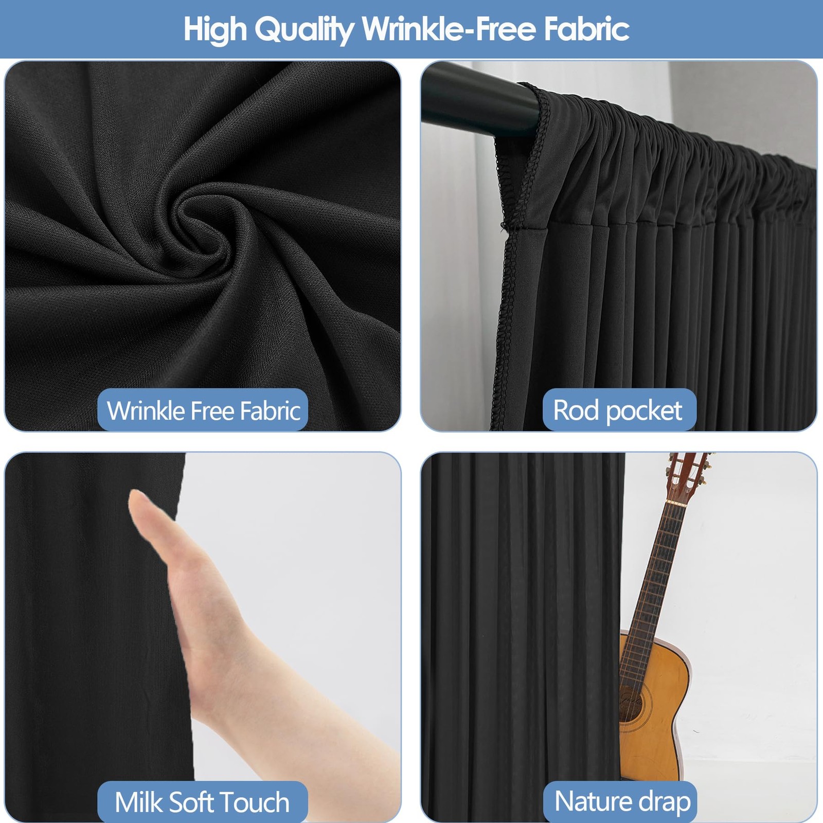 10×7 FT Black Backdrop Curtain Party Soft Fabric Drape Wedding Birthday Decor