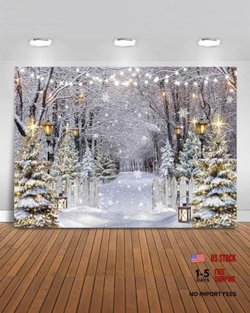 White Snow Forest Backdrop – 7x5ft (82″x60″) – Winter Scene