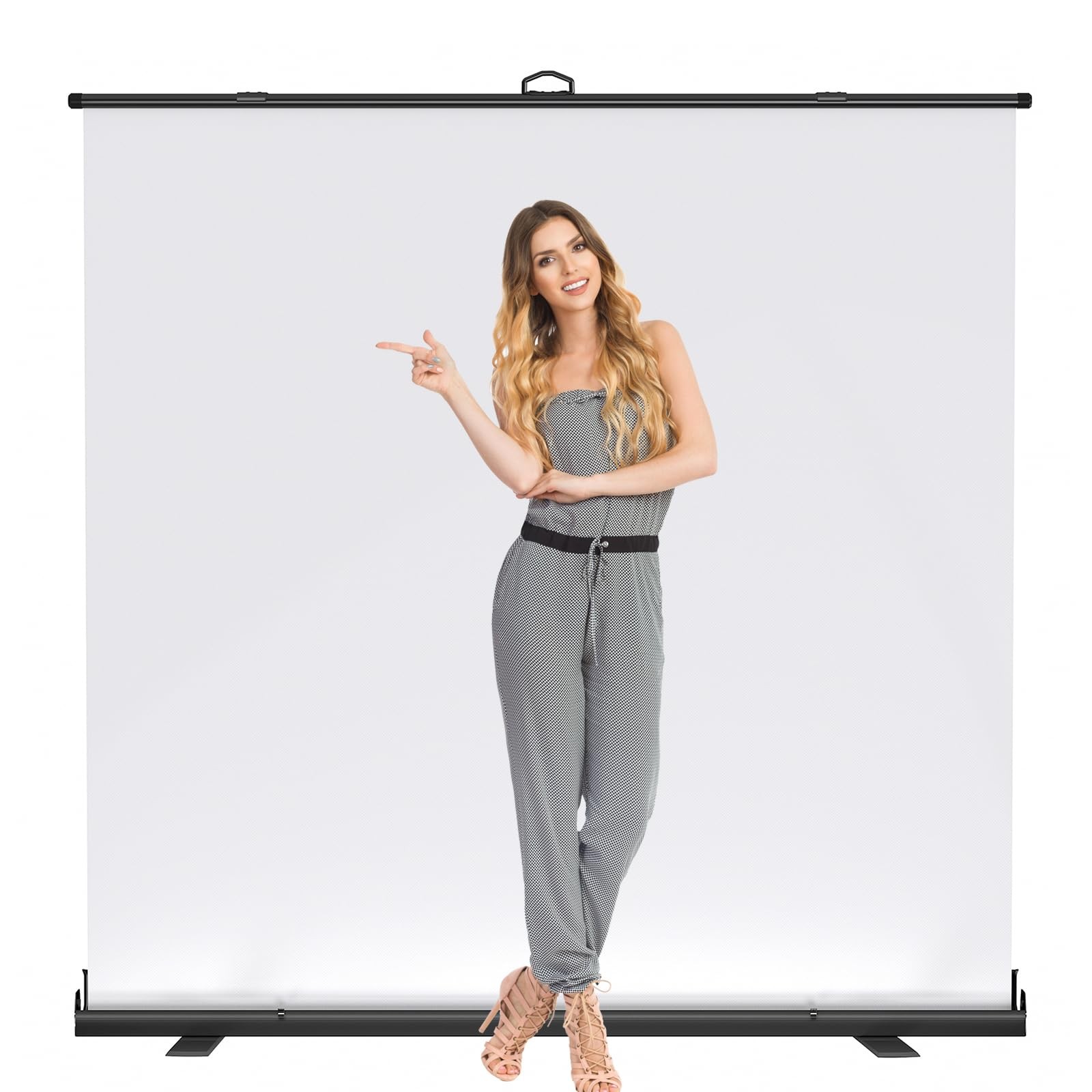 Large Collapsible White Backdrop Screen – 81.5 x 79 in Portable Retractable P…