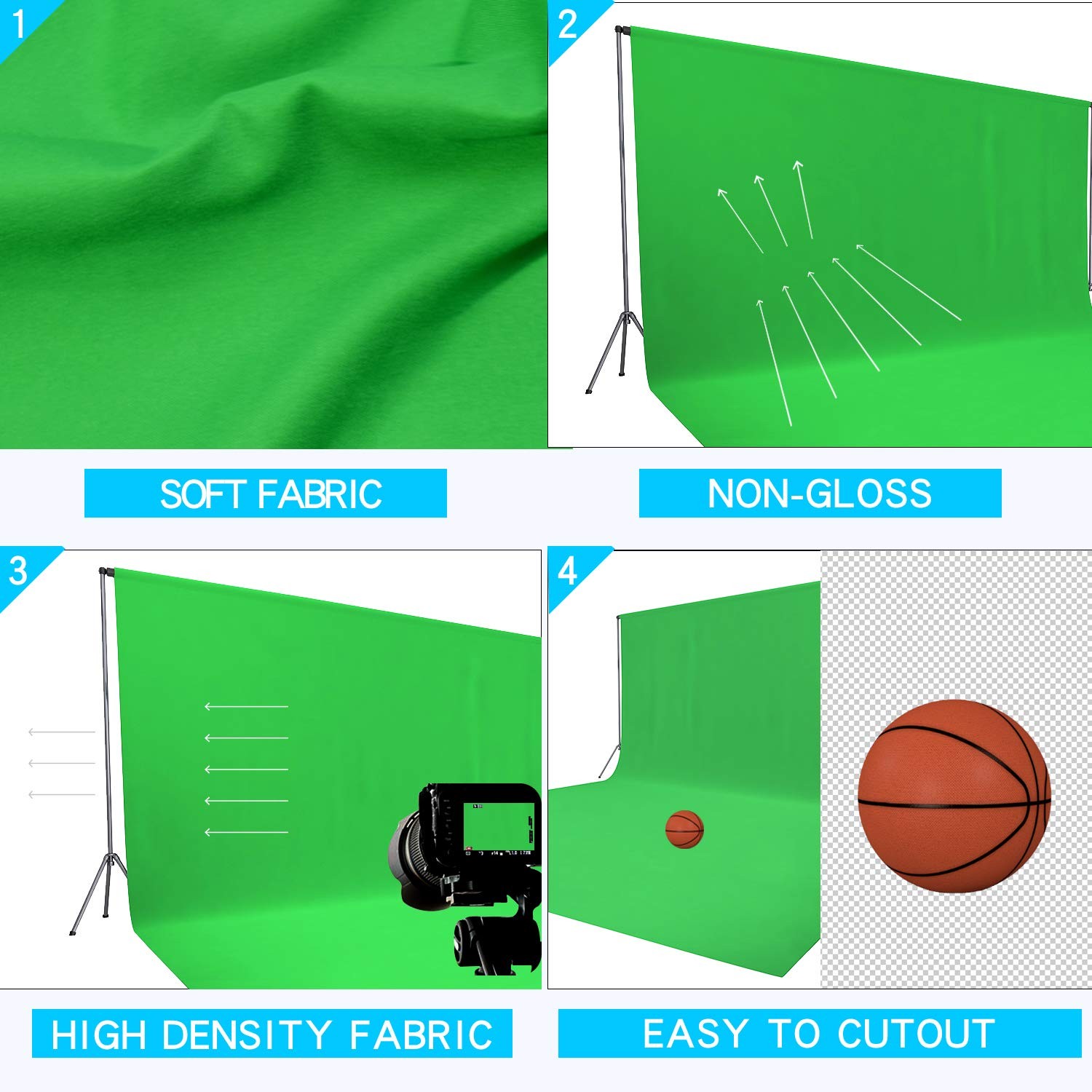 6×9 ft Muslin Backdrop Green Screen Collapsible High Density Studio