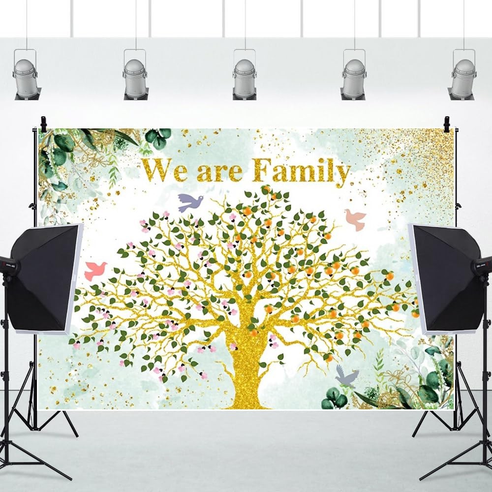 Renaiss 7x5ft Family Reunion Backdrop Green Gold Glitter 7x5ft, green
