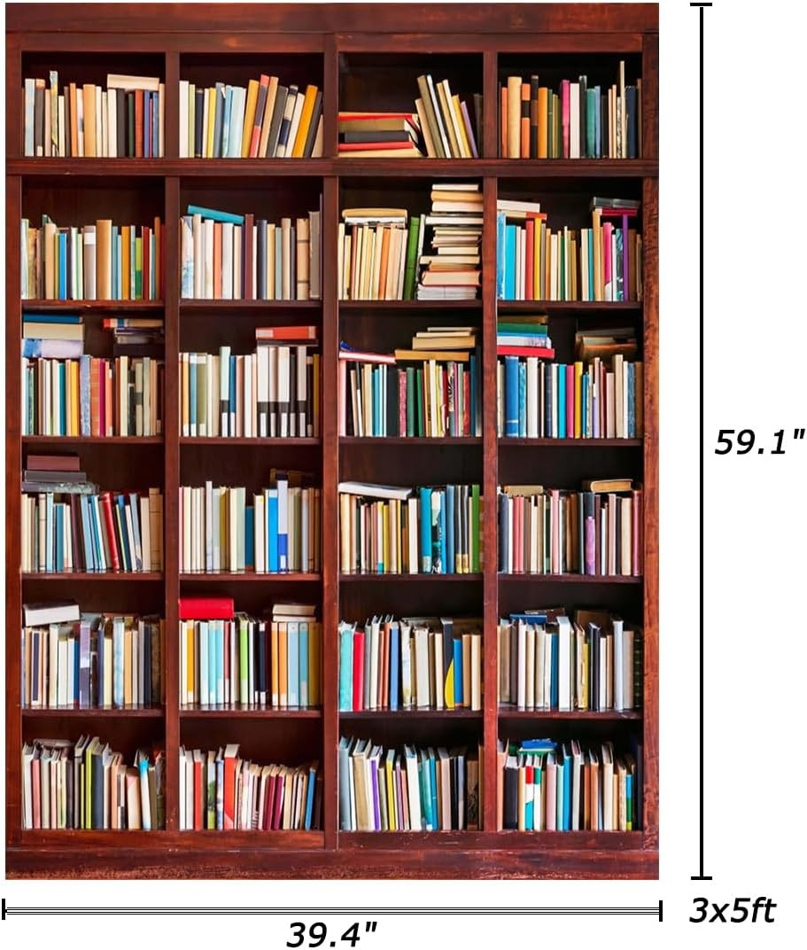 AOFOTO 3X5Ft Bookshelf Background Bookcase Photography Backdrop for Video Record