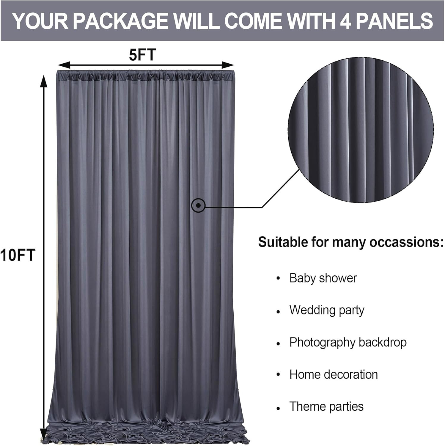 20ft x 10ft Charcoal Backdrop Curtain for Weddings & Parties – 4 Panels