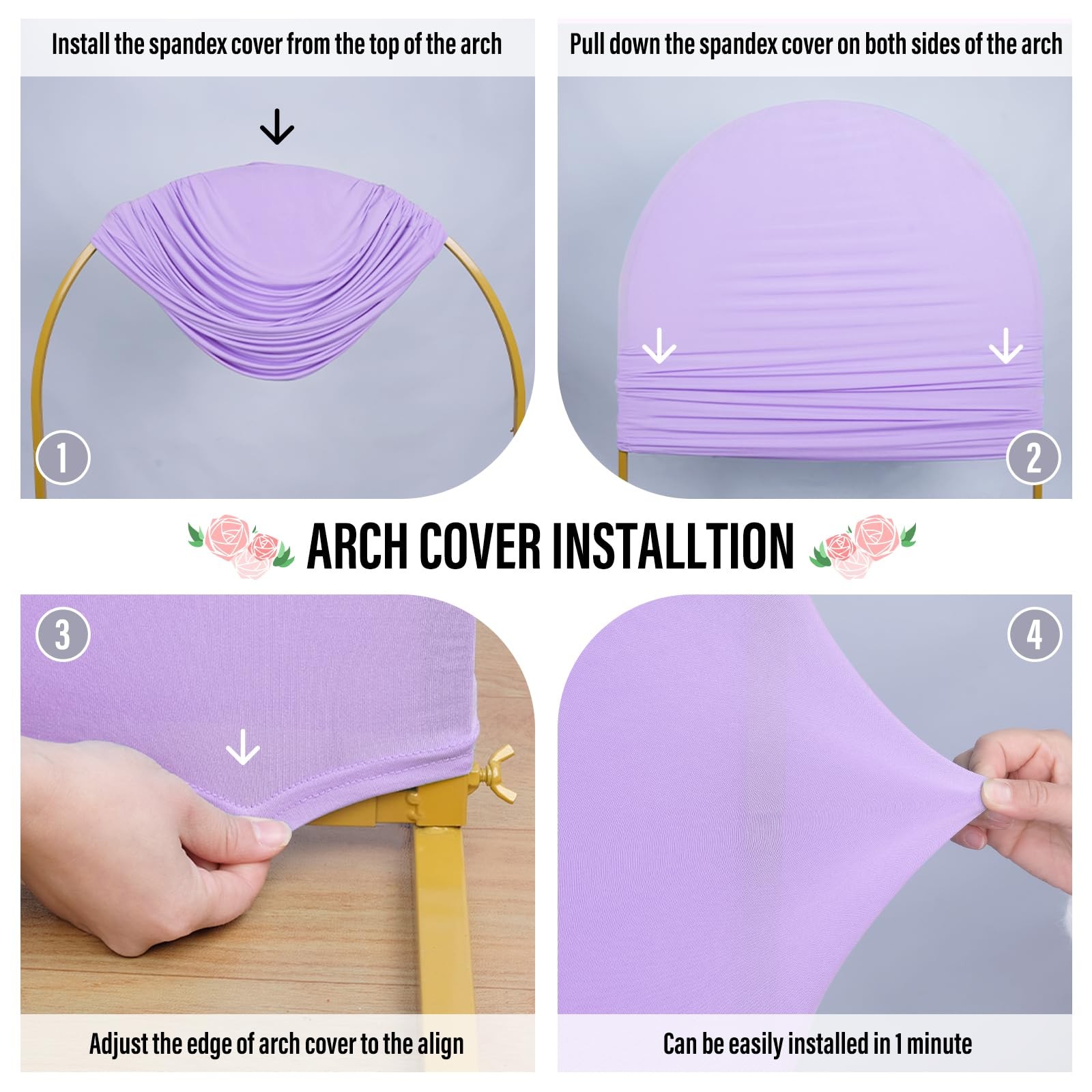 8FT Wedding Arch Cover Set 6.6FT Purple Spandex Backdrop for Events