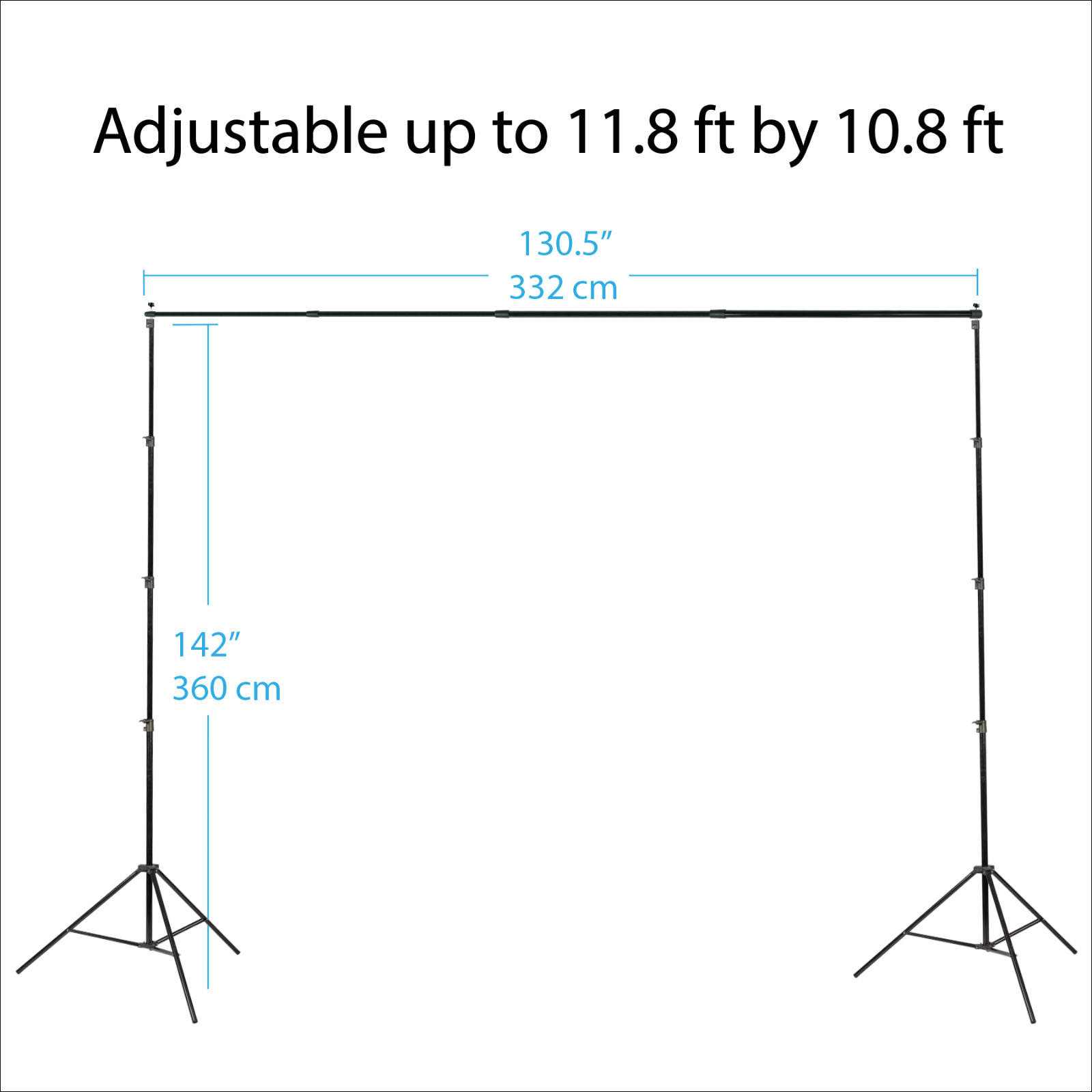 10.8 x 11.8 ft Extra Wide Background Support, Large Footprint, Telescopic Bar