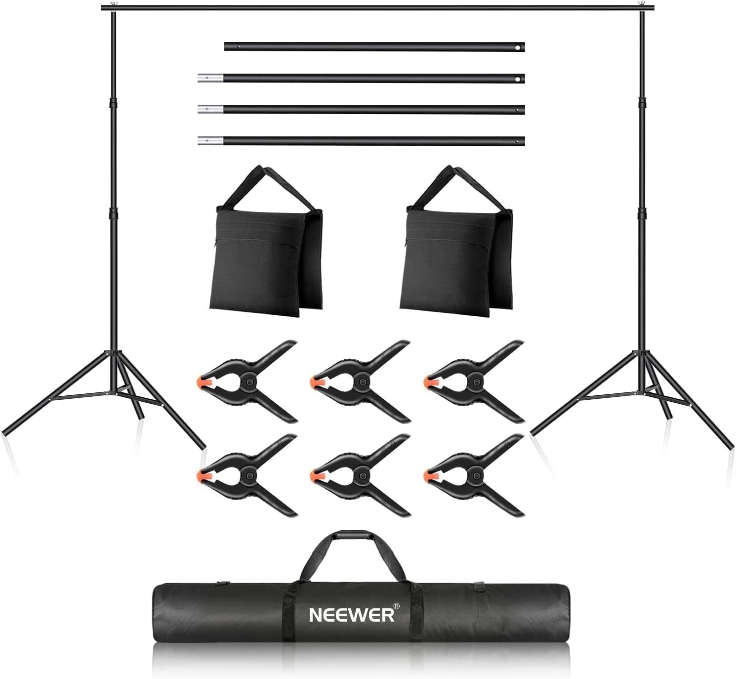 NEW Backdrop Stand Kit -10 x 7- Adjust Height-incl. 6 Clamps, 2 Sandbags, & Case