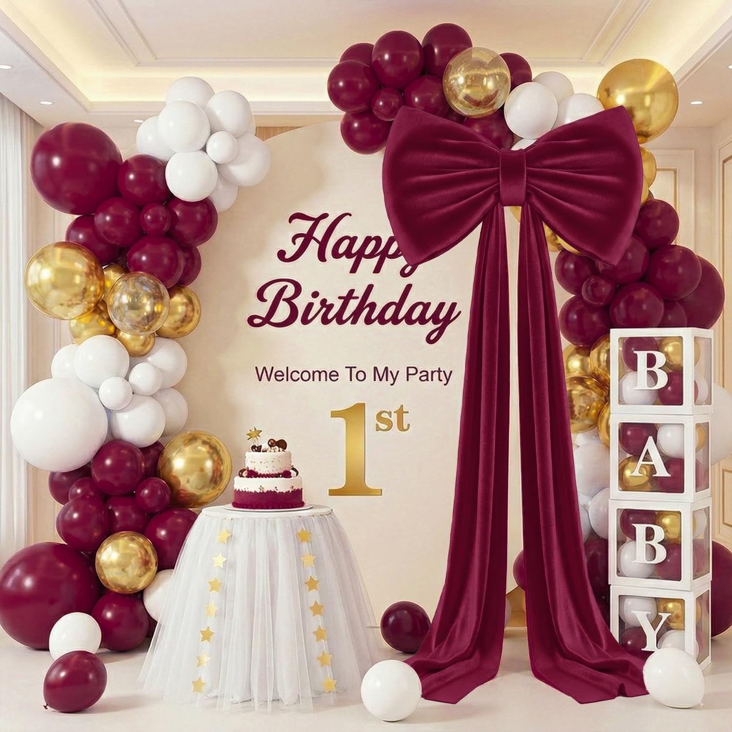 MODFUNS Large Bow Decor Burgundy Big for Backdrop, 75×23 Inch,