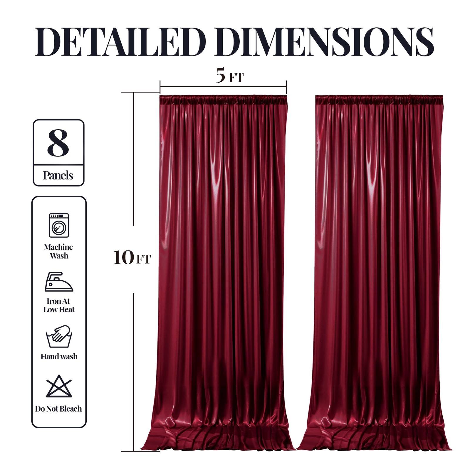 40x10ft Burgundy Glitter Backdrop Curtain for W5 x H10′(8 Panels),