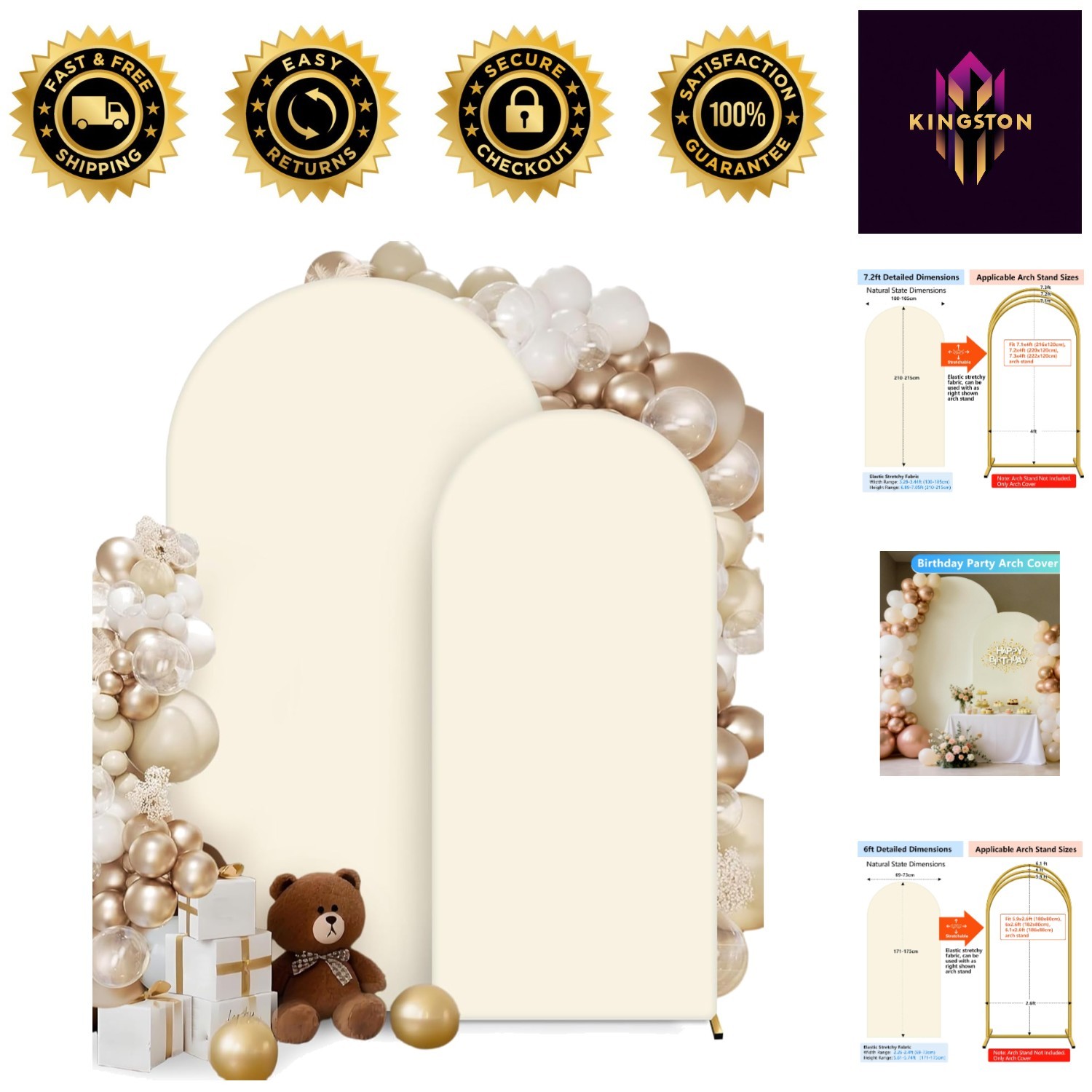 Elegant Light Beige Spandex Arch Backdrop – 7.2 ft & 6 ft for Celebrations