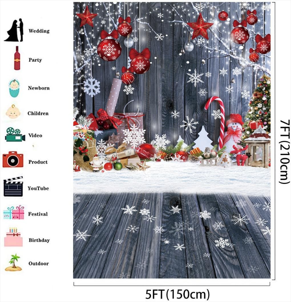 5X7FT Christmas Wood Wall Backdrop Photography Winter Holiday Snowflake Xmas …