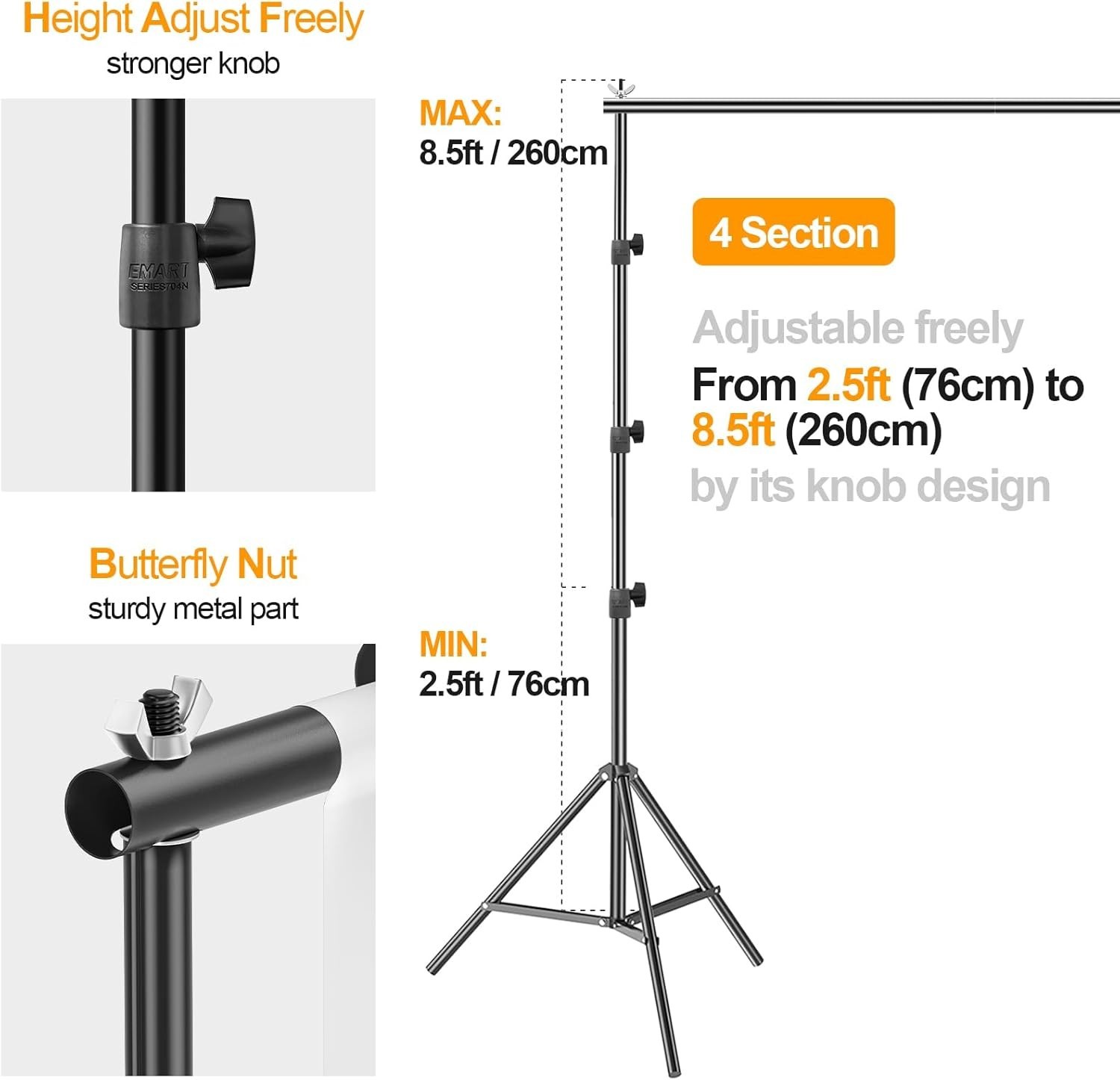 Photo Backdrop Stand kit, 8.5 x 10 ft Back Drop Adjustable Frame for Photogra…
