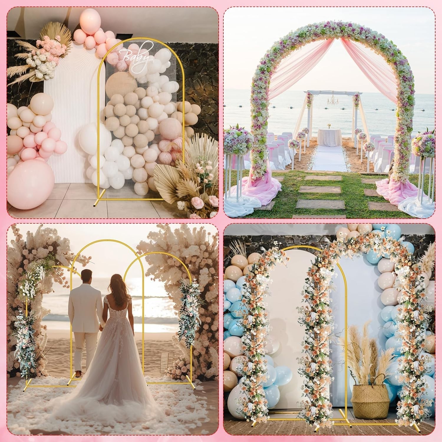 6.6FT Gold Metal Arch Backdrop Stand Frame for Wedding Party Balloon Decor