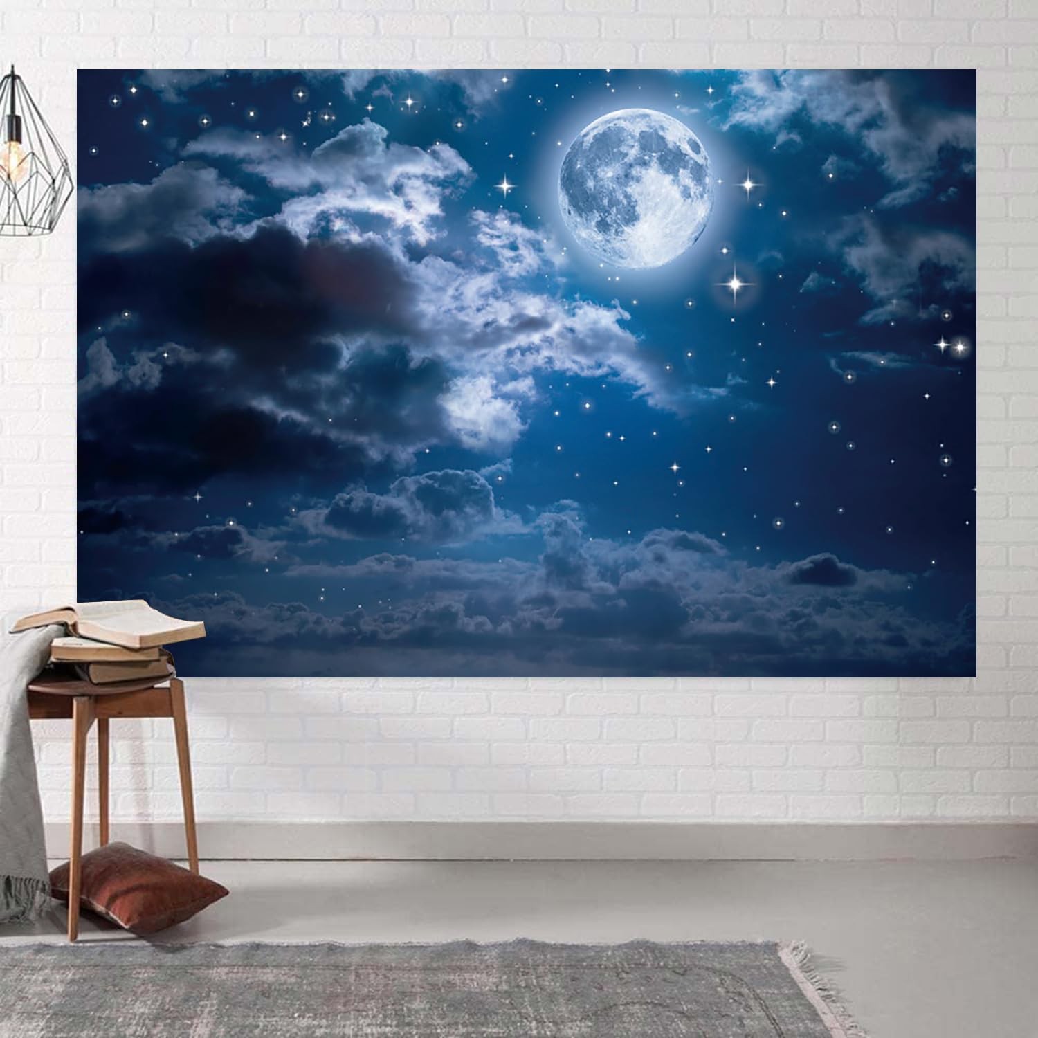 7x5ft Moon Backdrop Night Bright Full Moon Starry Sky Photography Background …