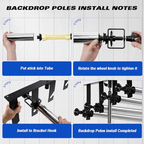 Photography Backdrop 4 Roller Support System, 118 inch Stainless Steel