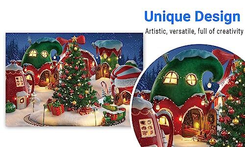 7x5FT Cartoon Christmas Village Photography Backdrop Winter Snow Pine 7’x5′