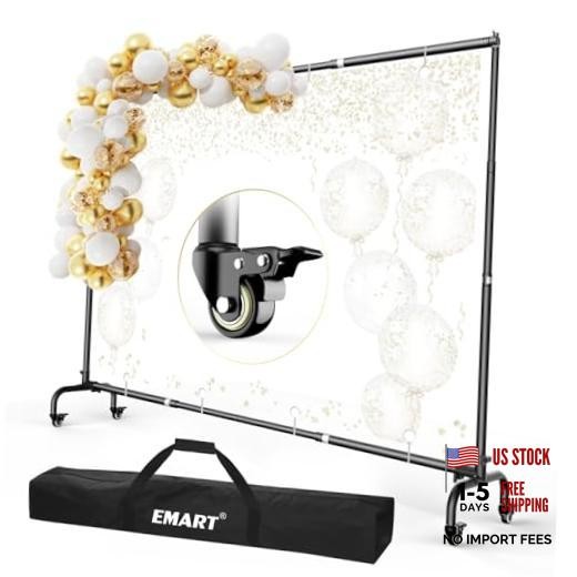Rolling Backdrop Stand with Wheels – 10 x7.5 ft (WxH) Adjustable – 7.5x10FT