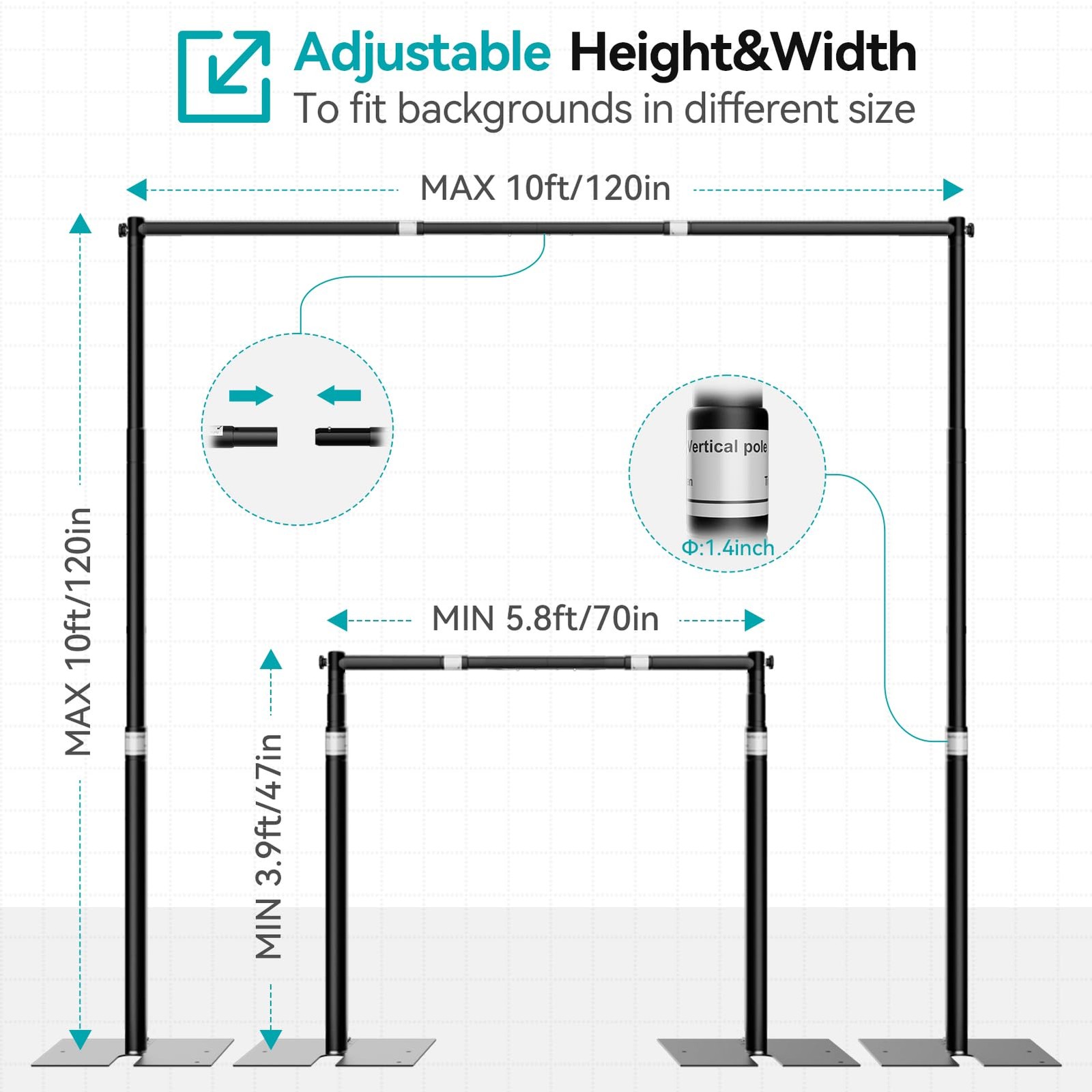 10x10ft Pipe and Drape Stand Kit, Adjustable Heavy Duty Backdrop Stand with M…
