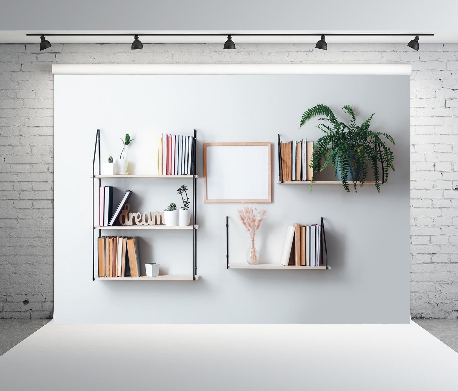 7x5ft Fabric Bookshelf Backdrop Interior Shelves with Books and Decor Hanging…