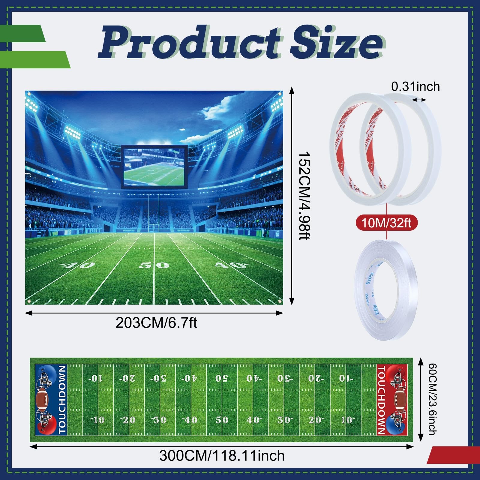 Hahafelt 2 Pcs Football Party Decoration Set 80”x60” Football Field Backdro…