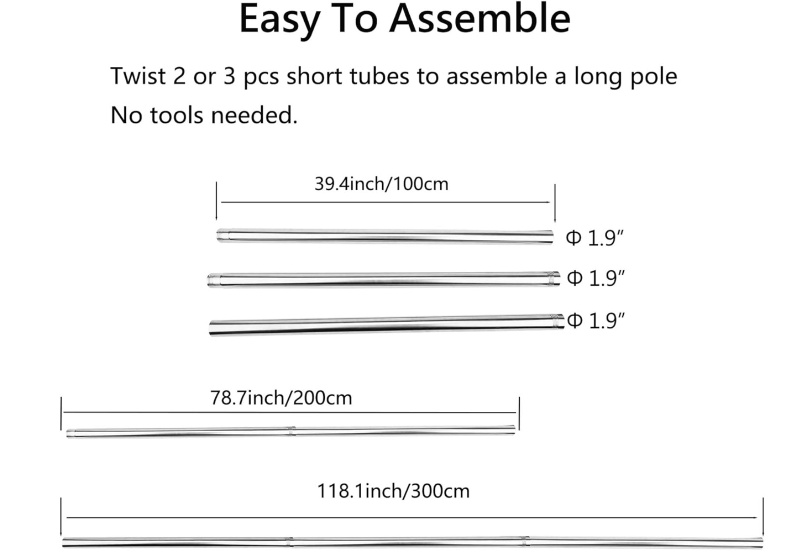 118″/3m Stainless Steel Backdrop Crossbar for Manual Photo Studio Background Sup